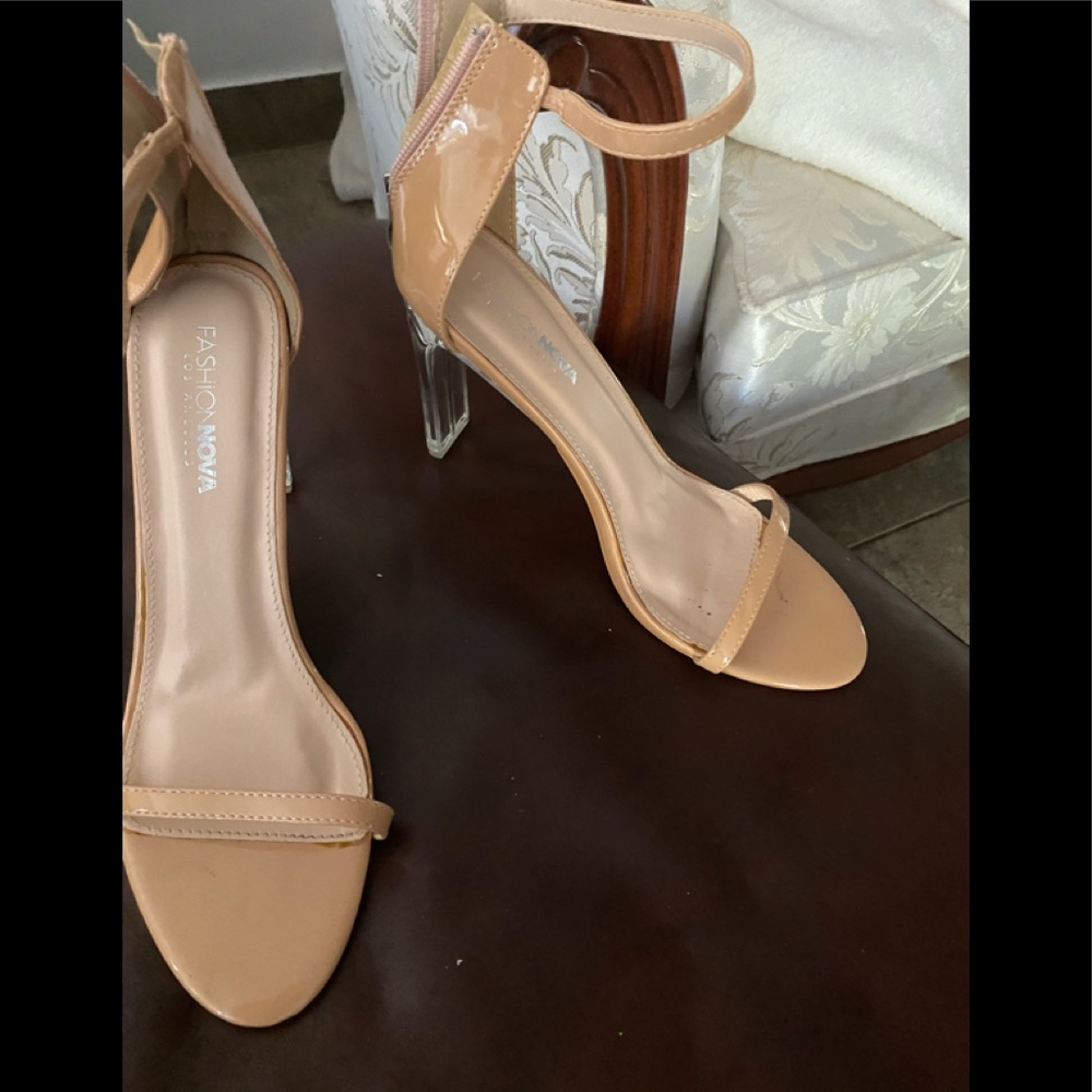 Tan sandals, see through heels